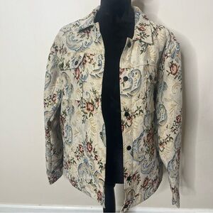 Copper Rivet Denim Factory Mens Beige Floral Jacquard Tapestry Snap Jacket Sz M